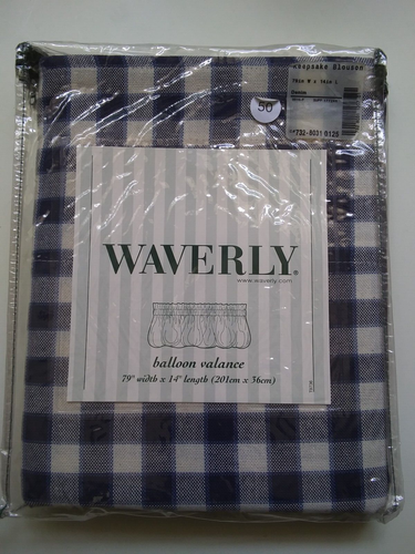 WAVERLY Balloon Curtain Valance Blue Checkered 14" x 79" NIP 100% Cotton JCP New