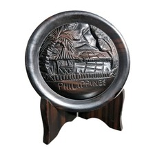 Vintage Kamagong Wood Carved Phillipines Plate With Stand 6"