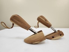 Vintage Wooden Shoe Trees Pair Split Toe Metal Shaft Leather Pull Tabs 10  