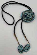 Native Bolo Tie Signed AN Sterling Silver Vintage 55.1g