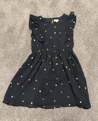 Cat & Jack Girls Fit & Flare Dress M 7/8 Black Star Print Ruffle Sleeve