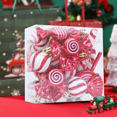 18Pcs Christmas Ornaments Tree Decorations Shatterproof Balls Candy Lollipop