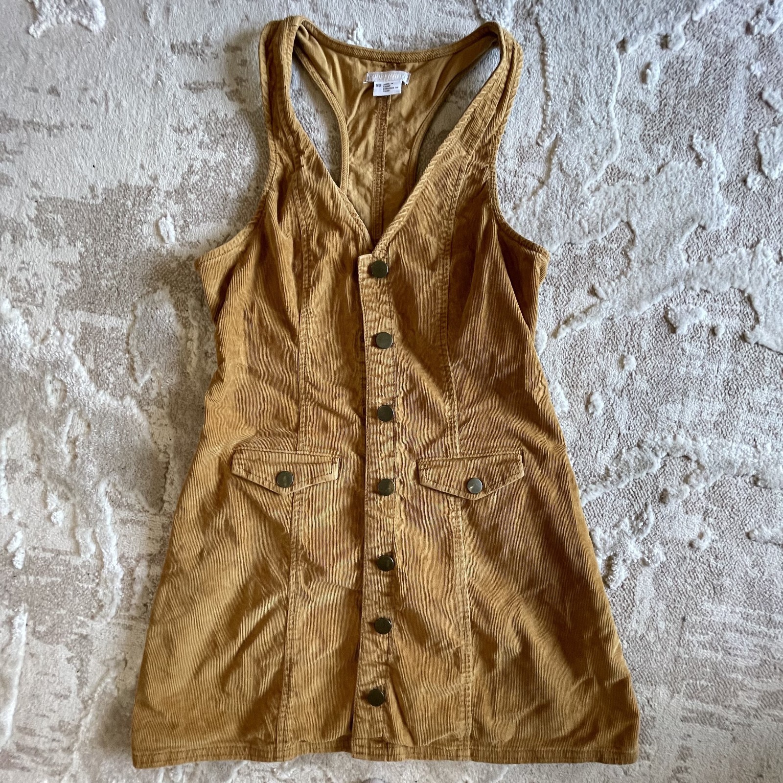 Urban Outfitters XS Cooperative Mustard Yellow Suede Button Jumper Mini Dress