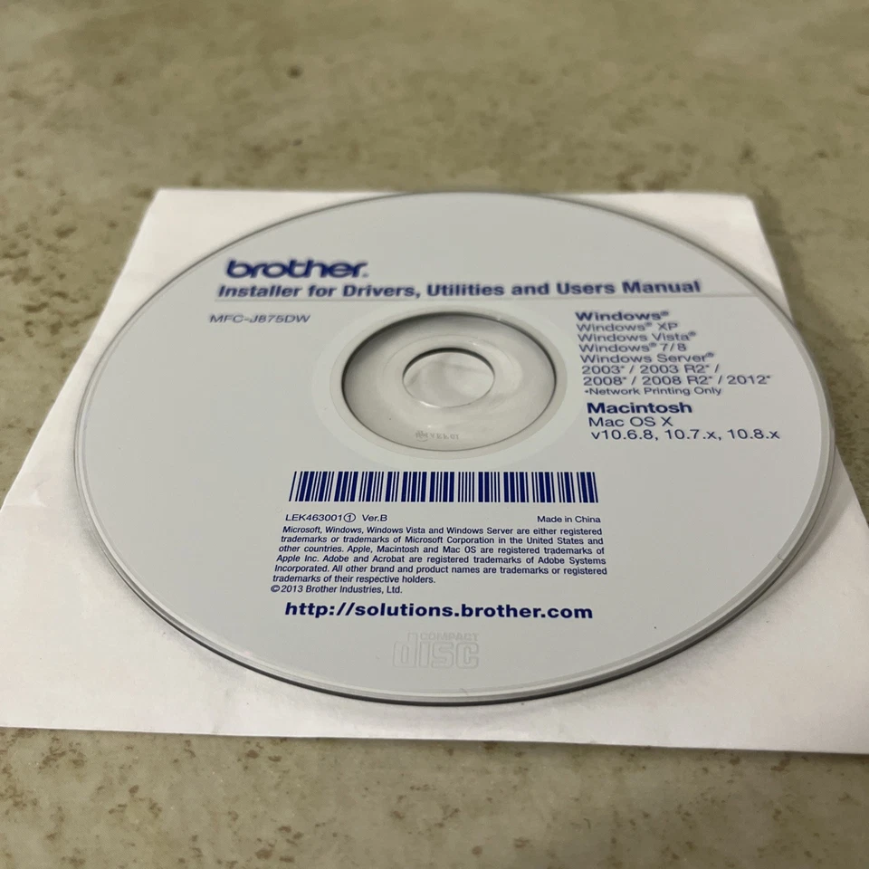 Brother MFC-J875DW Printer Installer For Drivers & Utilities Disk CD - Image 2 of 3