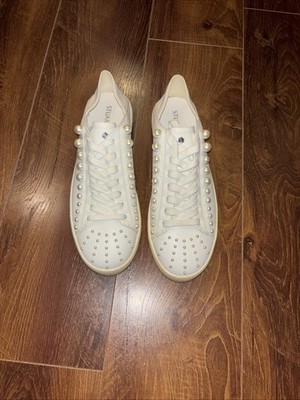 Stuart Weitzman Goldie Convertible Sneaker White with Pearls Size 8B