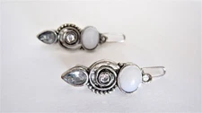 Set of 2 small  white stone gray crystal metal hair barrette clip for fine thin