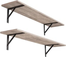 31.5" Long Wall Shelves Set of 2 Storage Ledges with Metal Brackets Greige