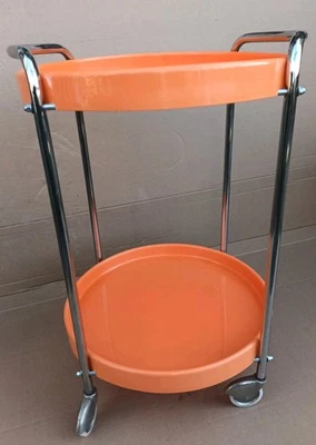 Chariot desserte bar plastique orange métal chromé 1980 Spaceage design italien - Photo 1/4