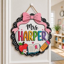 Custom Name Teacher Appreciation Door Sign, Personalized Classroom Welcome Hange