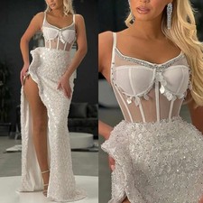 Luxury Mermaid Wedding Dresses Spagtetti Straps Beads High Split Sequins Gowns