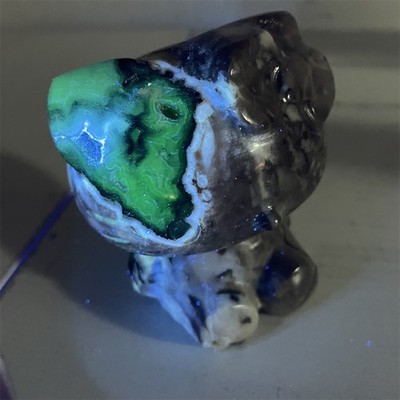1.5LB 3.7''Natural A+Fluorescent Volcanic Agate Kity Cat Crystal Reiki Carving