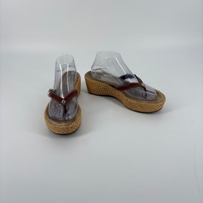 Prada Brown Leather Raffia Wedge Platform Thong Sandals 39.5 Made in Italy