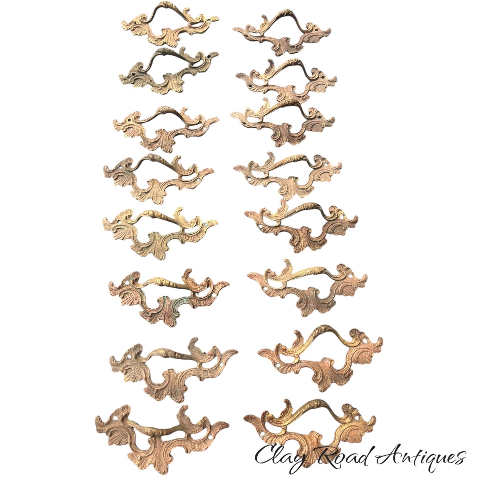 Set 16 Antique  French Victorian Rococo Revival Cast Brass Drawer Pulls c1870