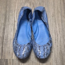 Tory Burch Blue Snake Print Leather Ballet Fl...