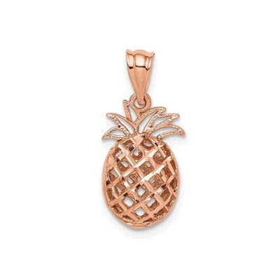 14k Rotgold Ananas Anhänger Charm Frauen Tropisches Gitter Symbol Urlaub Jude