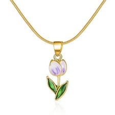 Gold Tulip Necklace Tulip Flower Pendant Necklace Delicate Dainty Tulip Flower N