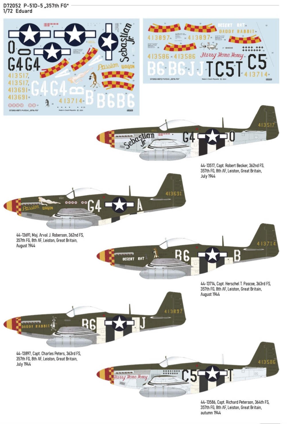 Eduard D72052 1:72 North-American P-51D-5 Mustang 357th FG