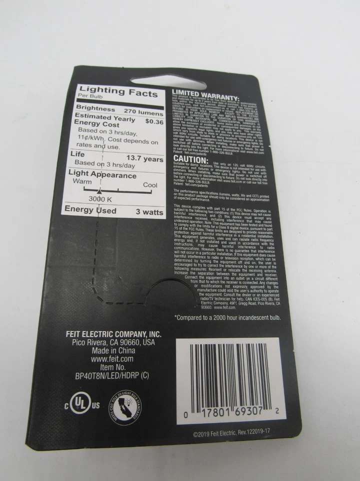 Feit Electric LED 3W E17 Intermediate Base T8 Bulb 40W Replacement Bright White - Image 2 of 4