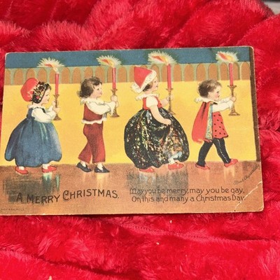 Vintage Ellen Clapsaddle Christmas Postcard Children Candle Procession 1910s