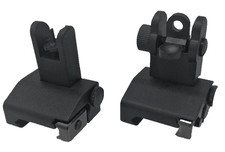 Black Polymer Flip Up Rifle Sights High Strength Lightweight BUIS, Spring Loaded