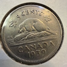 1939 Canada 5 Cents Nickel King George V Canadian Coin F10078