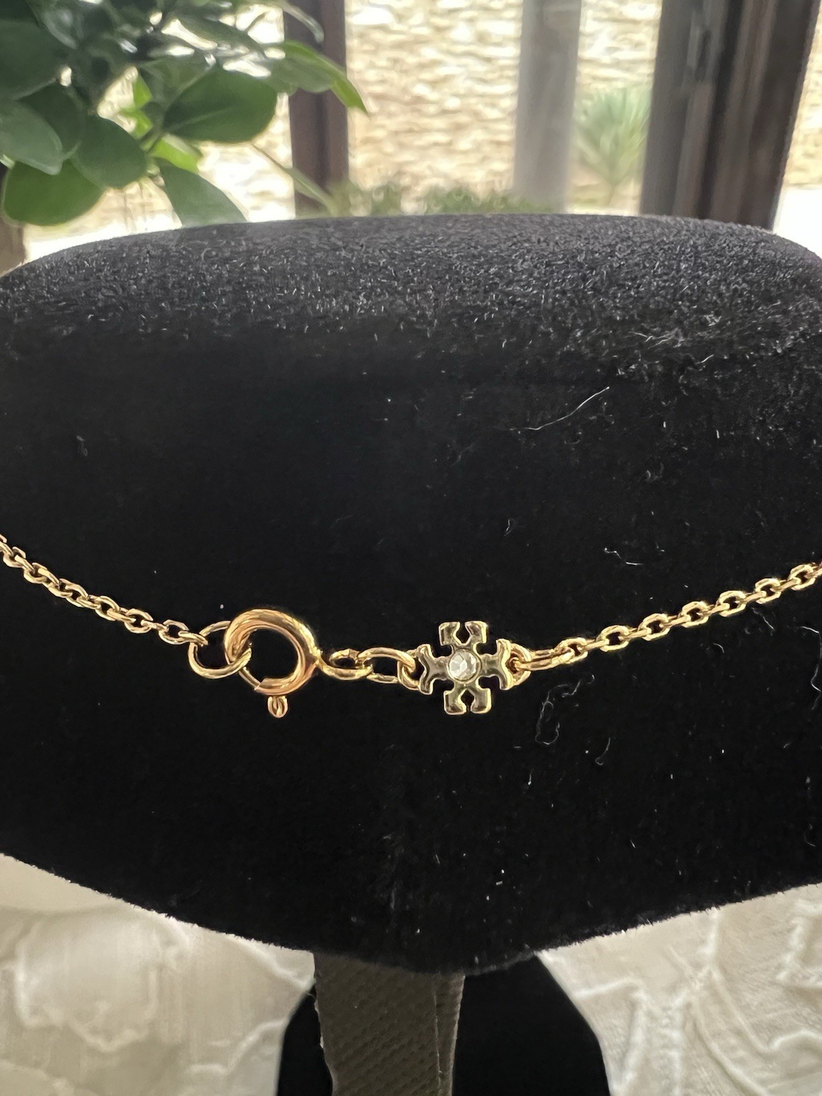 TORY BURCH Charm Gold Necklace, with Mother of Pearl Heart and TB logo 17” thumbnail 7