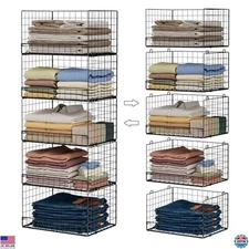 5-Tier Stackable Closet Organizers & Storage Shelves - Versatile Black Bins