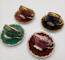 Weimar Porzellan Konvolut 4x Moccatassen farbig/ Golddekor, "Katharina" Ø ca 6,5