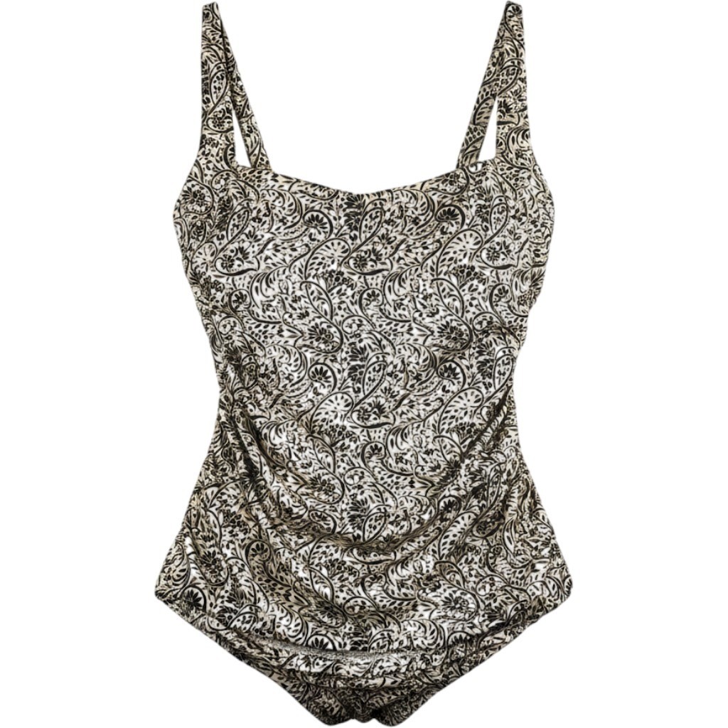 Athleta Tankini Swim Top Womens 40B/C Cream Black Excellent Paisley 446909-00