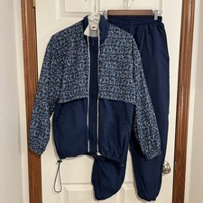 Vintage Nike 80s Retro Nylon Tracksuit Women s Small - Navy Geometric Print