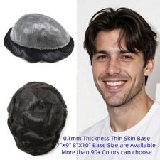 Toupee for Men All Poly Mens Toupee Human Hair Piece Scallop PU Front Mens Wig
