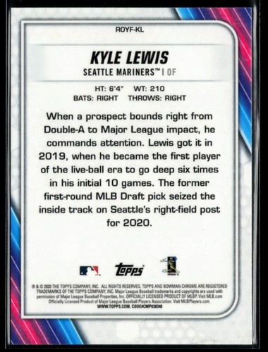 2020 Bowman Rookie of the Year Favorites #ROYF-KL Kyle Lewis RC - Picture 2 of 2