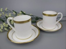 Crown Staffordshire Coffee Cups "Golden Glory" x 2. White w/gold rim.. Vintage.