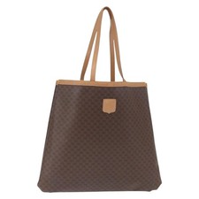 CELINE Macadam Canvas Tote Bag PVC Leather Brown Gold Auth 163231