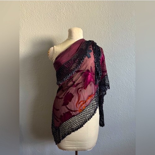 EUC Vintage Beaded Velvet Plum Beaded Scarf