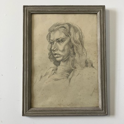 Vintage Bleistiftzeichnung Portrait ''Mexikanisches Mädchen'' von Louis E Freeman gerahmtes Kunstwerk