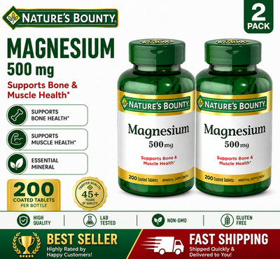 Nature's Bounty Magnesium Supplements 500 Mg 200 Count (Pack of 2) for USA