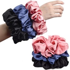 3 Pack Big Real Silk Scrunchies, Black, Pink, Blue, Large, Oversized, Jumbo