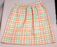 Vintage Bonded Wool Skirt early 70s - 24" Waist. Peach/Green/Off-white Plaid