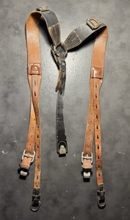 Original WW2 German Heer Leather Y Straps Combat Suspenders 1941 Dated Marked