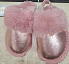 Cat Jack SZ T S5/6 Pink Metallic Scuff Slippers Plush Faux Fur Lining534-15