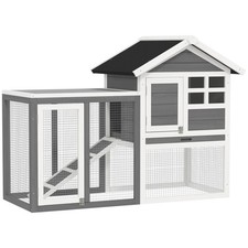 PawHut Rabbit Hutch, Bunny Cage Outdoor Wooden House w/Tray & Ramp, Grey