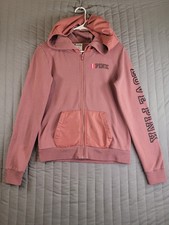 Victoria's Secret PINK Full Zip Hoodie Sz Small Love Pink Sleeve Spell Out Rose