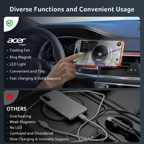 Acer Gadget Qi2.2 25W for MagSafe Car Mount Charger,Wireless Charger...  - Afbeelding 2 van 9
