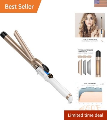 Professional 1 Inch Tourmaline Ceramic Curling Iron with LCD Display & 9 Heat...