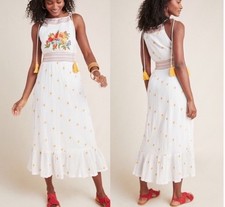 Farm Rio Anthropologie Bloom embroidered maxi Dress Size Small petite