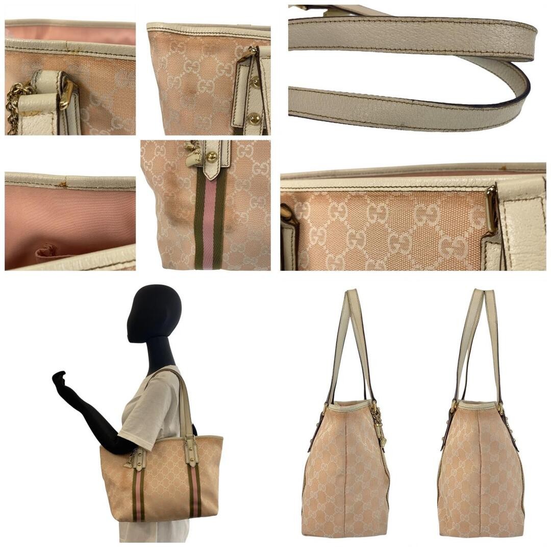 GUCCI Sherry Line Tote Pink Ivory Gold Hardware Canvas Leather Used thumbnail 3