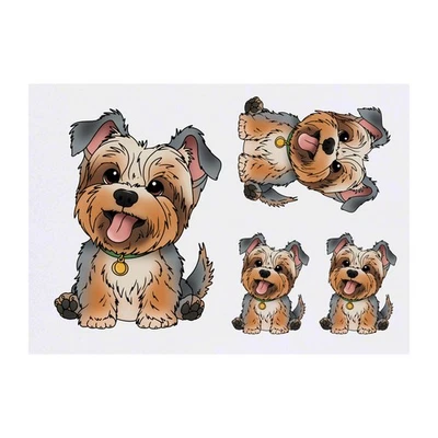 AZEEDA 4 x 'Happy Yorkshire Terrier' Temporäre Tattoos / Transfers (TO00084576)
