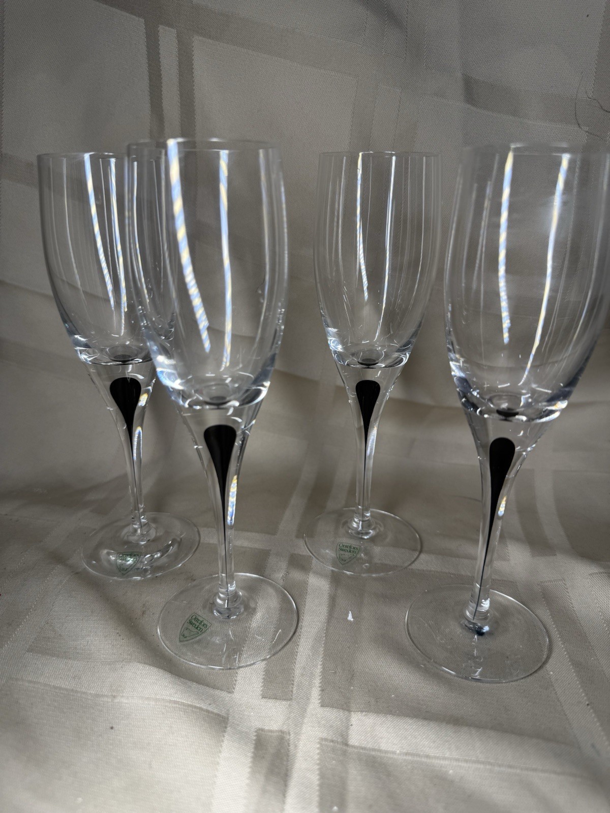 ORREFORS BLACK INTERMEZZO  Cordial Or Small Wine Glass- SET OF 4 (6.5” Tall)