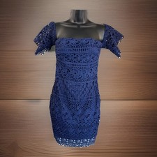 Charlotte Russe Blue Lace Mini Dress M Lace Off Shoulder Short Sleeve Party